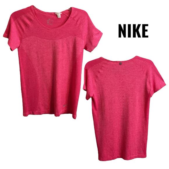 NIKE DRI-FIT TOP Women's Size M Hot Pink Gym Short Sleeve T Shirt - Picture 1 of 9